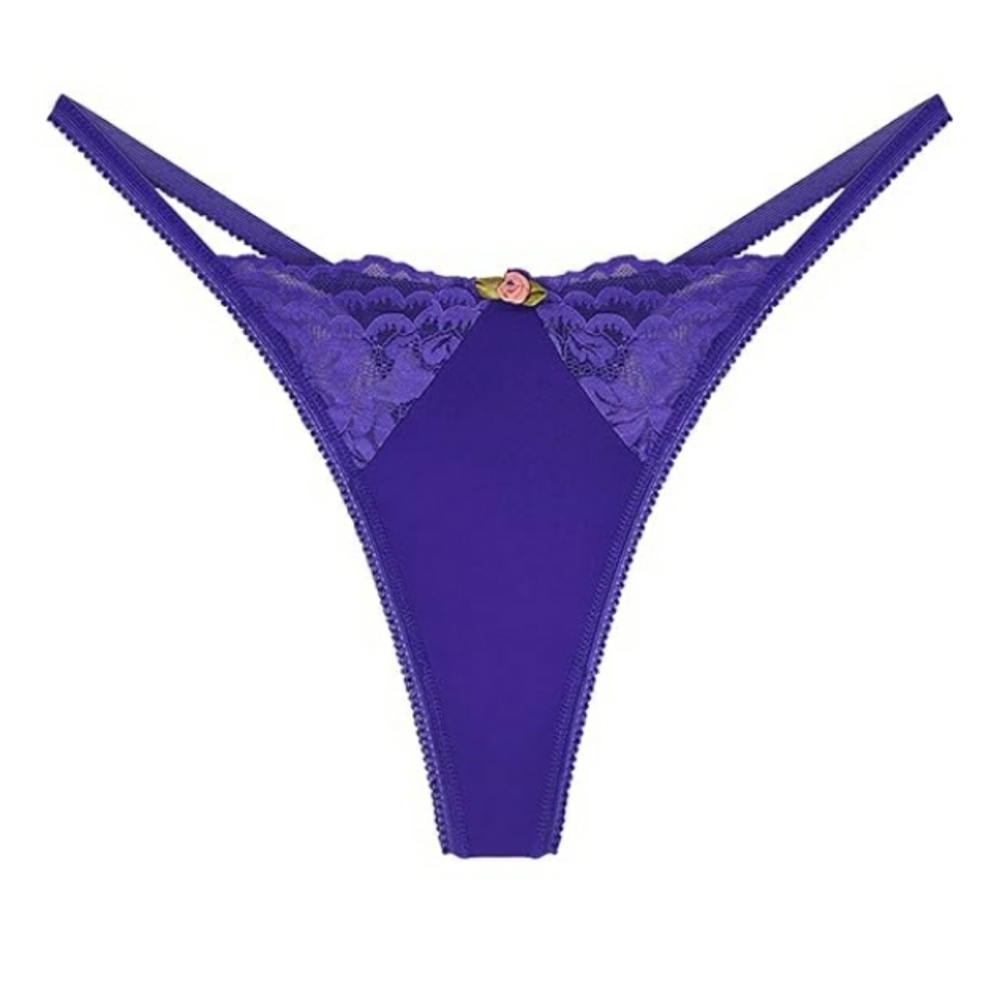 Sexy Underwear Lace Cut Out Thongs Mid Waist Panties Briefs Purple - Picture 7 of 8